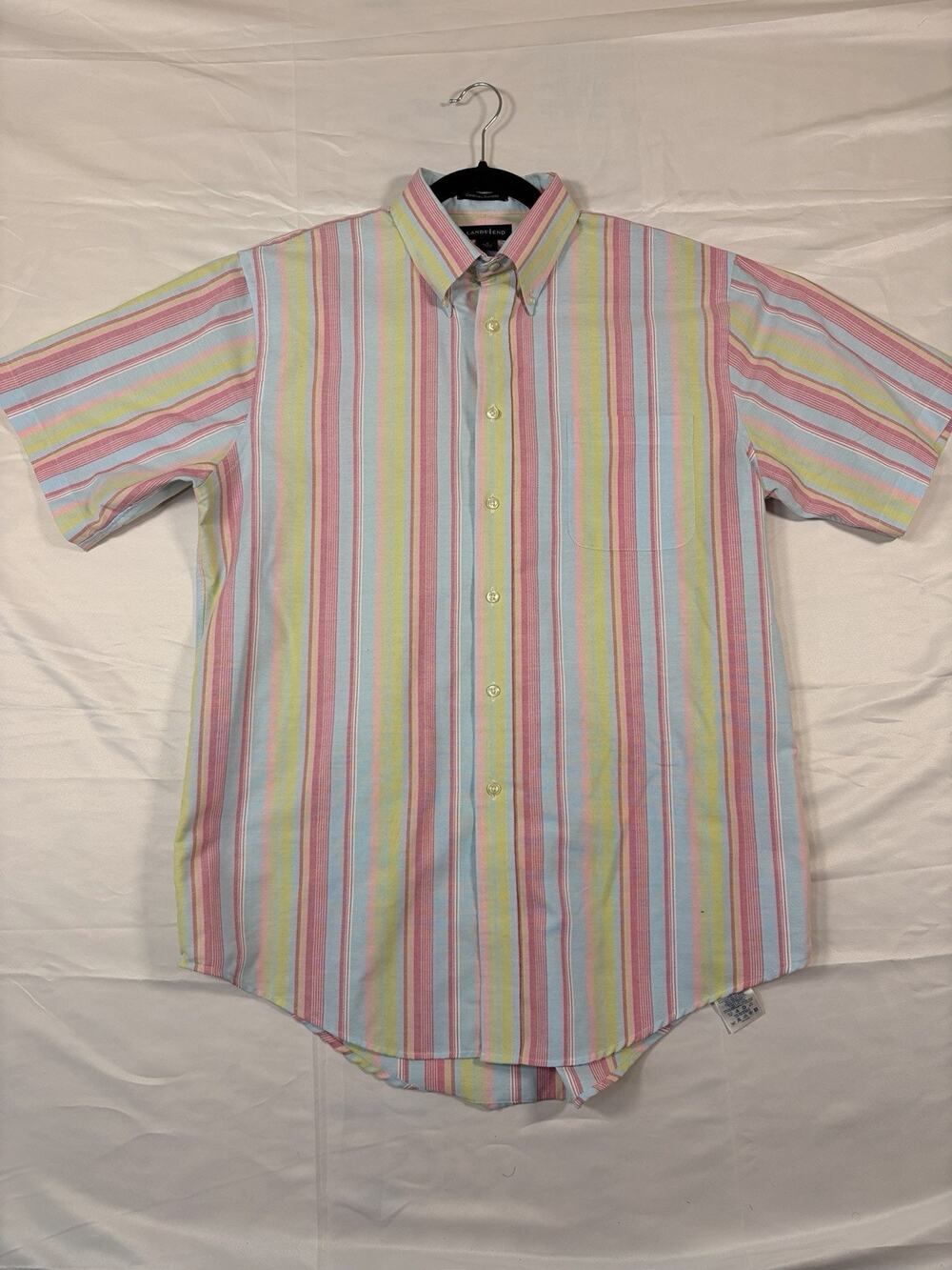 Lands End Men's Short Sleeve Striped Multicolor Shirt Size L